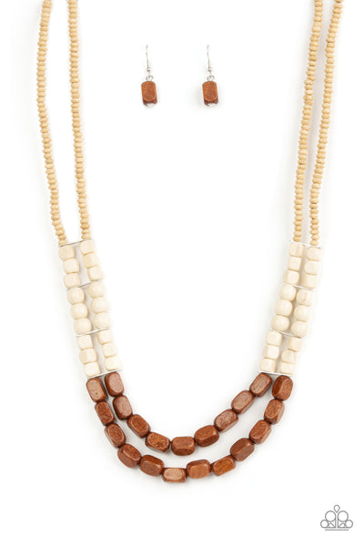 Paparazzi Bermuda Bellhop - Brown Wood Necklace