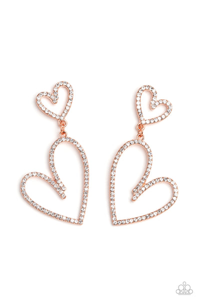 Paparazzi Doting Duo - Copper Shinny Heart Earrings