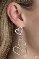 Paparazzi Doting Duo - White Rhinestone Heart Earrings