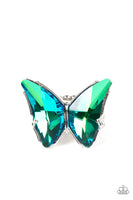 Paparazzi BLACK DIAMOND Fluorescent Flutter - Green UV Butterfly Ring