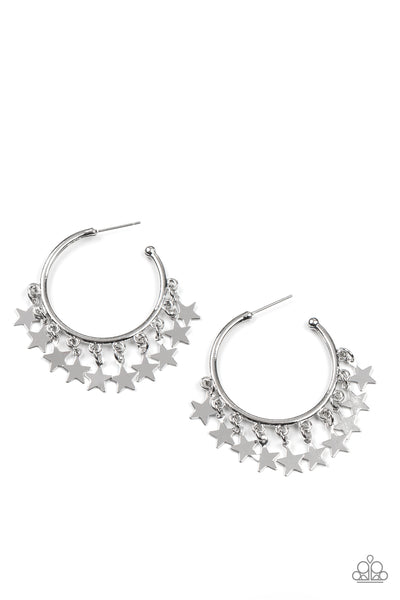 Paparazzi Happy Independence Day - Silver Stars Hoops Earrings