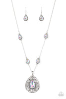 Paparazzi Magical Masquerade - Silver Iridescent Teardrop Necklace