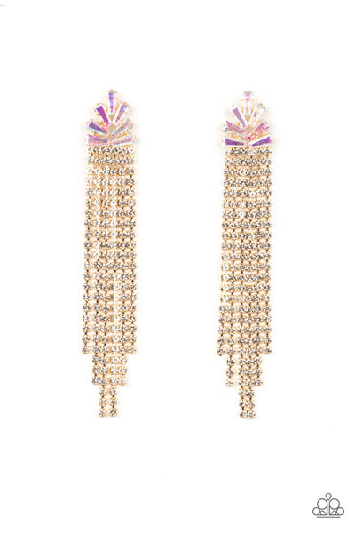 Paparazzi Overnight Sensation - Gold Iridescent Earrings