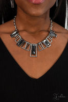 PAPARAZZI VICTORIOUS - ZI COLLECTION 2018 - GEOMETRIC SMOKEY GEM WITH RHINESTONES SILVER NECKLACE