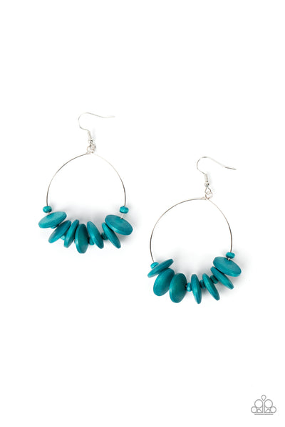 Paparazzi Surf Camp - Blue Wooden Brads Earrings