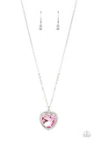 Paparazzi Sweethearts Stroll - Pink Crystal-Like Heart Gem Necklace