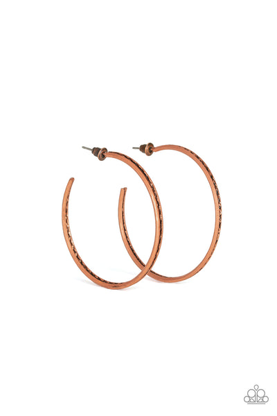 Paparazzi Texture Tempo Hoops- Copper - Veronica's Jewelry Paradise, LLC