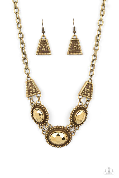 Paparazzi Textured TRAPEZOID - Brass Necklace