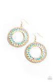 Paparazzi Wall Street Wreaths - Gold Iridescent Marquise-Cut Gems Earrings